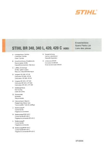 Stihl Backpack Leaf Blower BR340 BR340L BR420 BR420C Parts Manual