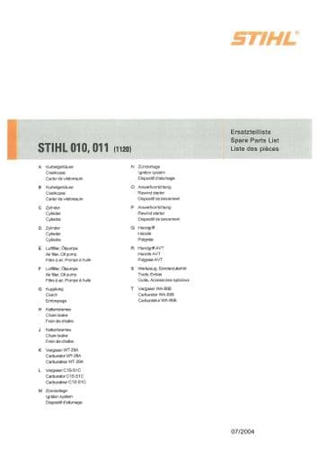 Stihl Chainsaw 010 011 Parts Manual
