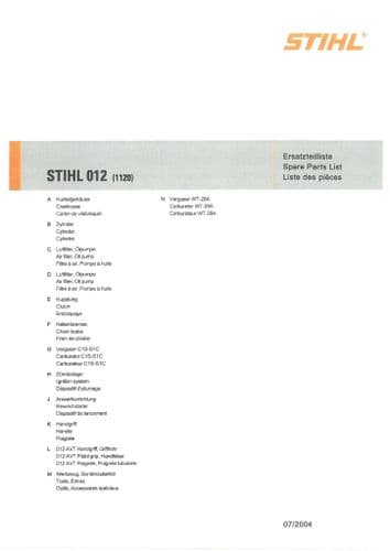 Stihl Chainsaw 012 Parts Manual