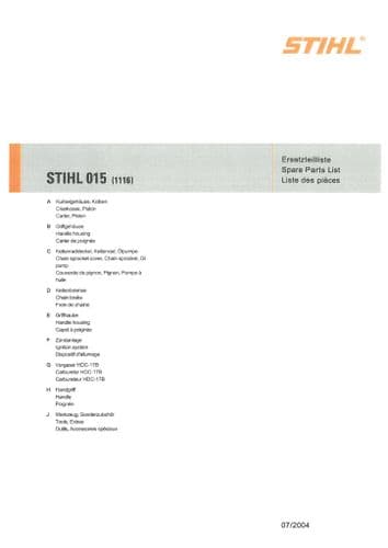 Stihl Chainsaw 015 Parts Manual