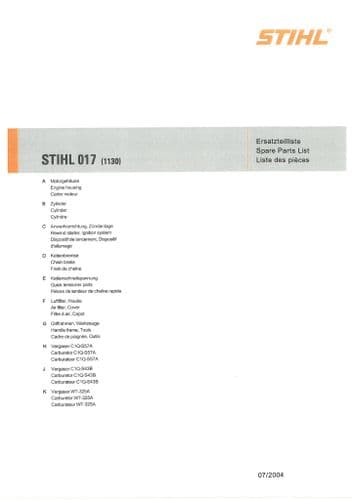 Stihl Chainsaw 017 Parts Manual