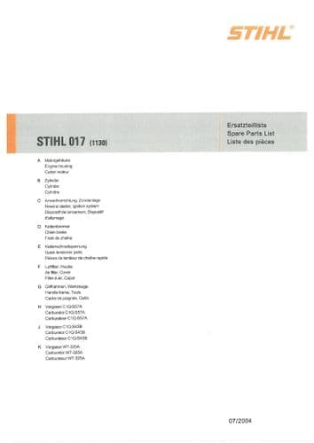 Stihl Chainsaw 017 Parts Manual