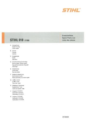 Stihl Chainsaw 018 Parts Manual