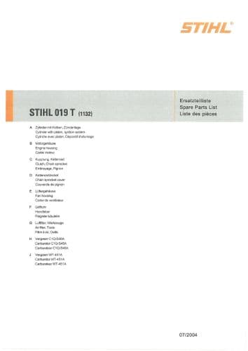 Stihl Chainsaw 019T Parts Manual