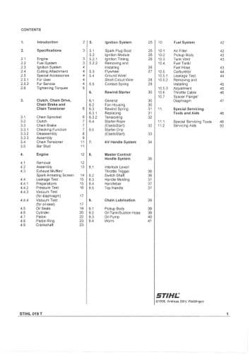 Stihl Chainsaw 019T Workshop Service Manual