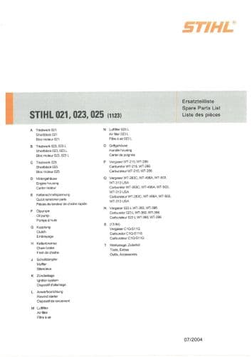 Stihl Chainsaw 021 023 025 Parts Manual
