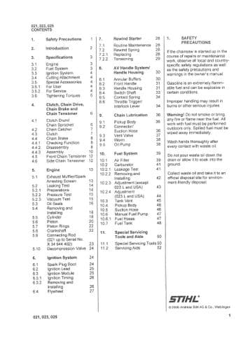 Stihl Chainsaw 021 023 025 Workshop Service Manual