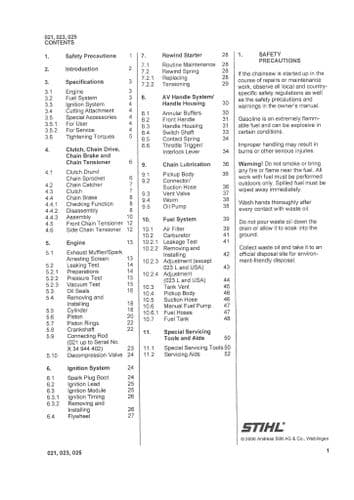 Stihl Chainsaw 021 023 025 Workshop Service Manual