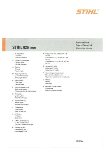 Stihl Chainsaw 026 Parts Manual
