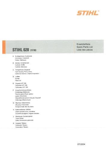 Stihl Chainsaw 028 Parts Manual