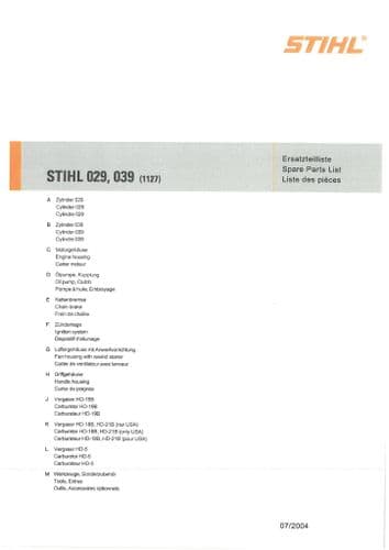Stihl Chainsaw 029 039 Parts Manual