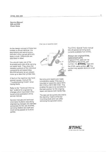 Stihl Chainsaw 029 039 Workshop Service Manual
