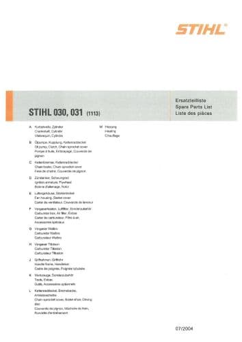 Stihl Chainsaw 030 031 Parts Manual