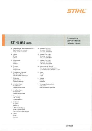 Stihl Chainsaw 034 Parts Manual