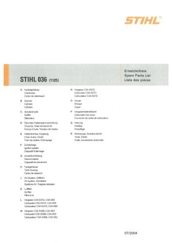 Stihl Chainsaw 036 Parts Manual