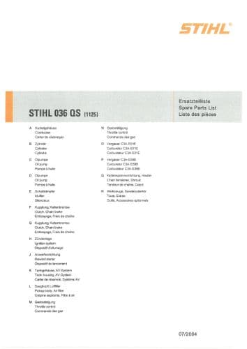 Stihl Chainsaw 036QS Parts Manual