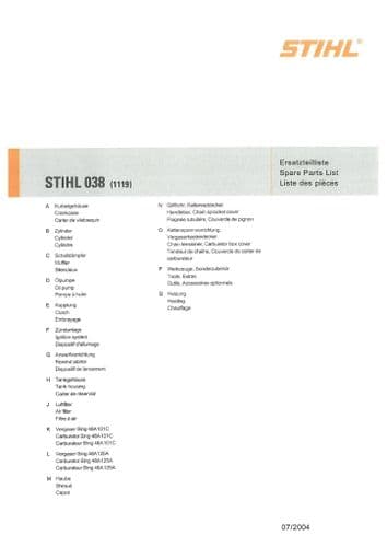 Stihl Chainsaw 038 Parts Manual
