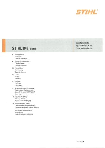 Stihl Chainsaw 042 Parts Manual