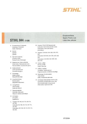 Stihl Chainsaw 044 Parts Manual