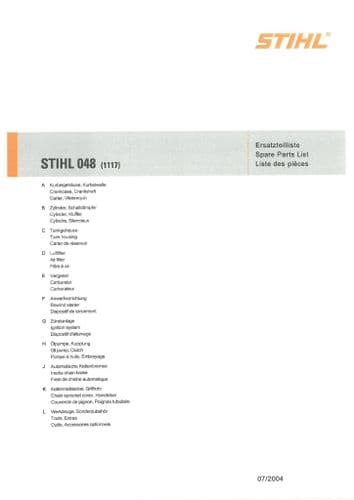 Stihl Chainsaw 048 Parts Manual