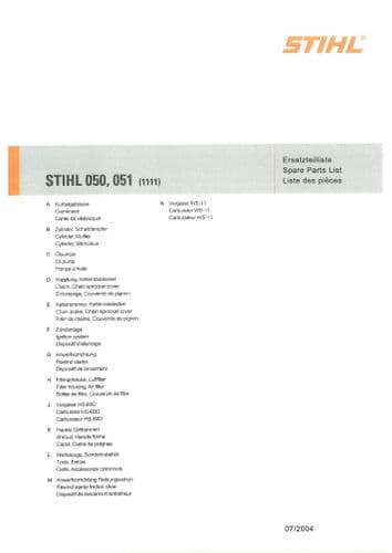 Stihl Chainsaw 050 051 Parts Manual