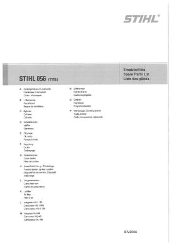 Stihl Chainsaw 056 - 1115 Parts Manual
