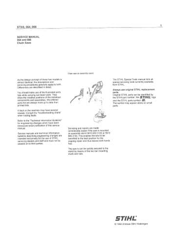 Stihl Chainsaw 064 066 Workshop Service Manual