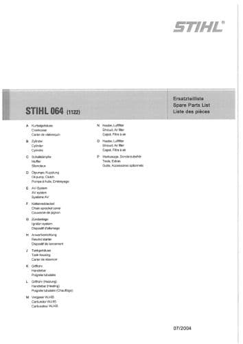 Stihl Chainsaw 064 - 1122 Parts Manual