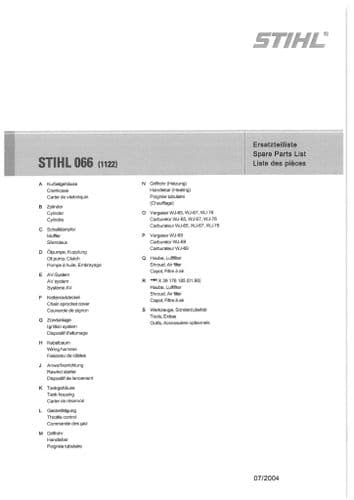 Stihl Chainsaw 066 - 1122 Parts Manual
