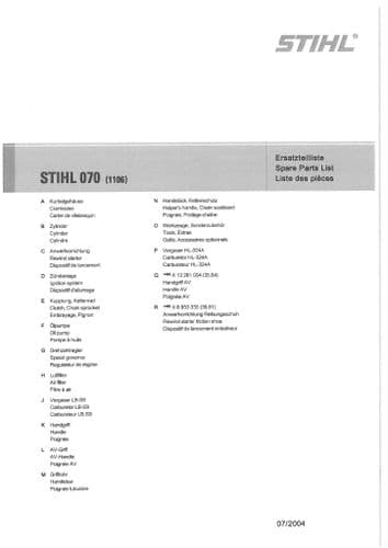 Stihl Chainsaw 070 - 1106 Parts Manual
