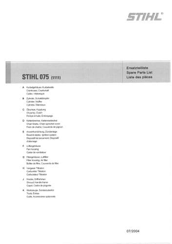 Stihl Chainsaw 075 - 1111 Parts Manual