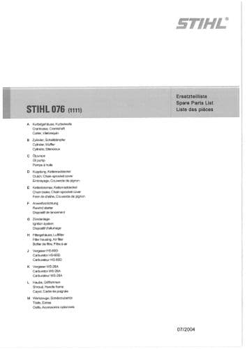 Stihl Chainsaw 076 - 1111 Parts Manual