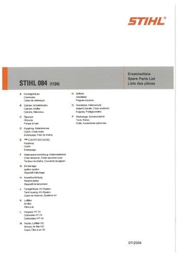 Stihl Chainsaw 084 - 1124 Parts Manual
