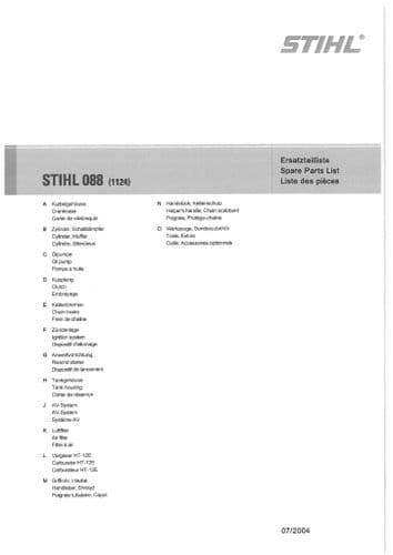 Stihl Chainsaw 088 - 1124 Parts Manual