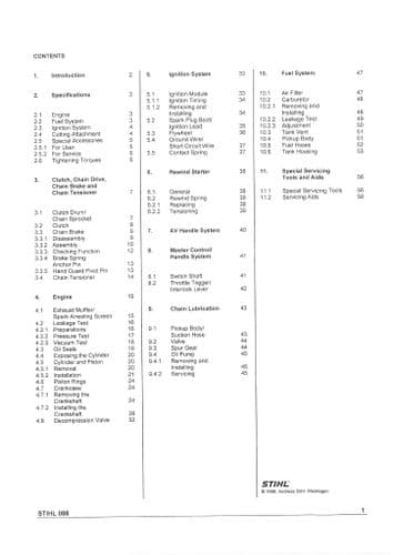 Stihl Chainsaw 088 Workshop Service Manual