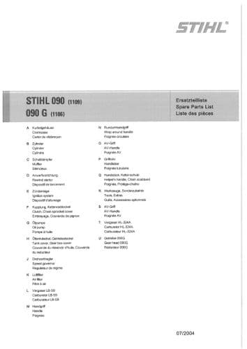 Stihl Chainsaw 090 & 090G - 1109 Parts Manual