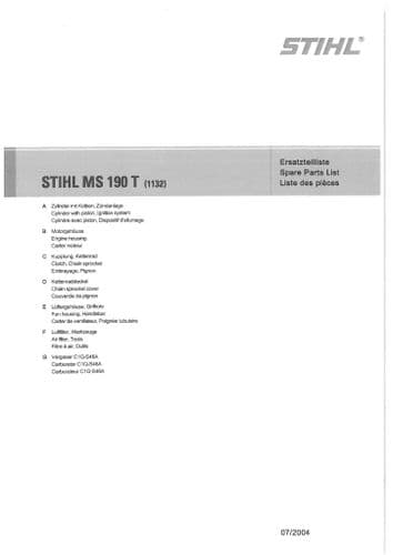Stihl Chainsaw MS190T - 1132 - Parts Manual