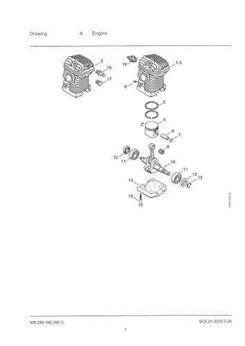 Stihl Chainsaw MS250 & MS250C - 1123 Parts Manual