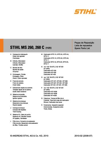 Stihl Chainsaw MS260 MS260C - 1121 Parts Manual