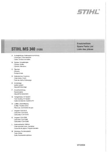 Stihl Chainsaw MS340 - 1125 Parts Manual