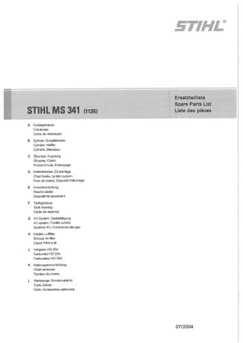 Stihl Chainsaw MS341 - 1135 Parts Manual