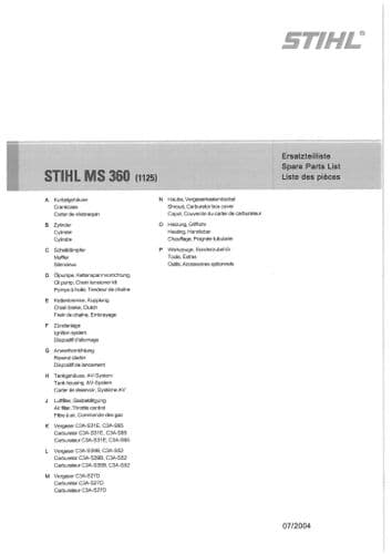 Stihl Chainsaw MS360 - 1125 Parts Manual