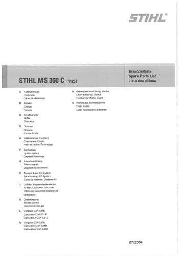 Stihl Chainsaw MS360C - 1125 Parts Manual