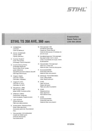 Stihl Concrete Saw TS350AVE & TS360 - 4201 Parts Manual