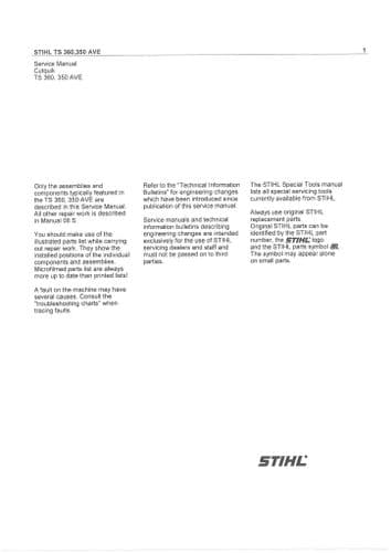 Stihl Concrete Saw TS350AVE-TS360 Workshop Service Manual