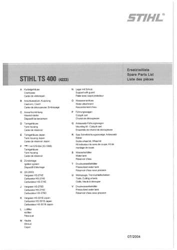 Stihl Concrete Saw TS400 - 4203 Parts Manual