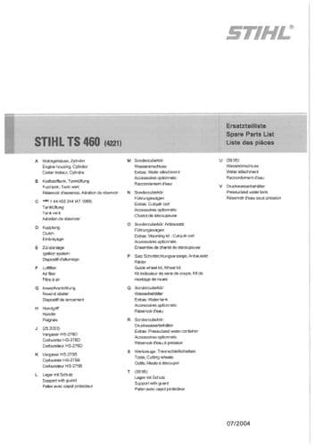 Stihl Concrete Saw TS460 - 4221  Parts Manual