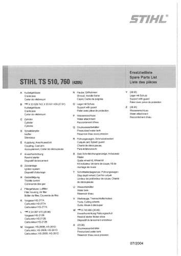 Stihl Concrete Saw TS510 & TS760 - 4205 Parts Manual