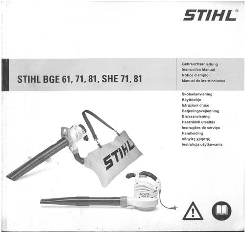 Stihl Electric Handheld Leaf Blower BGE61 BGE71 BGE81 SHE71 SHE81 Operators Manual