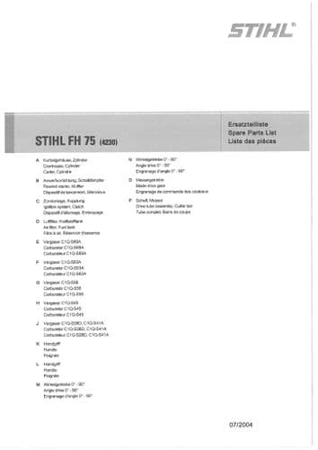 Stihl Hedge Trimmer FH75 - 4230 Parts Manual